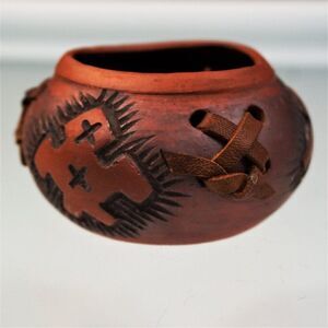 Guyana Decorative Pottery 1997 Artist Signed Earth Tone Amerindian Caribbean VTG